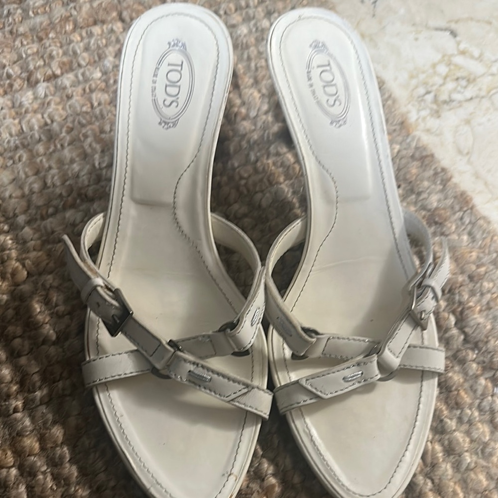 TOD'S Women's White Leather Slide Sandals